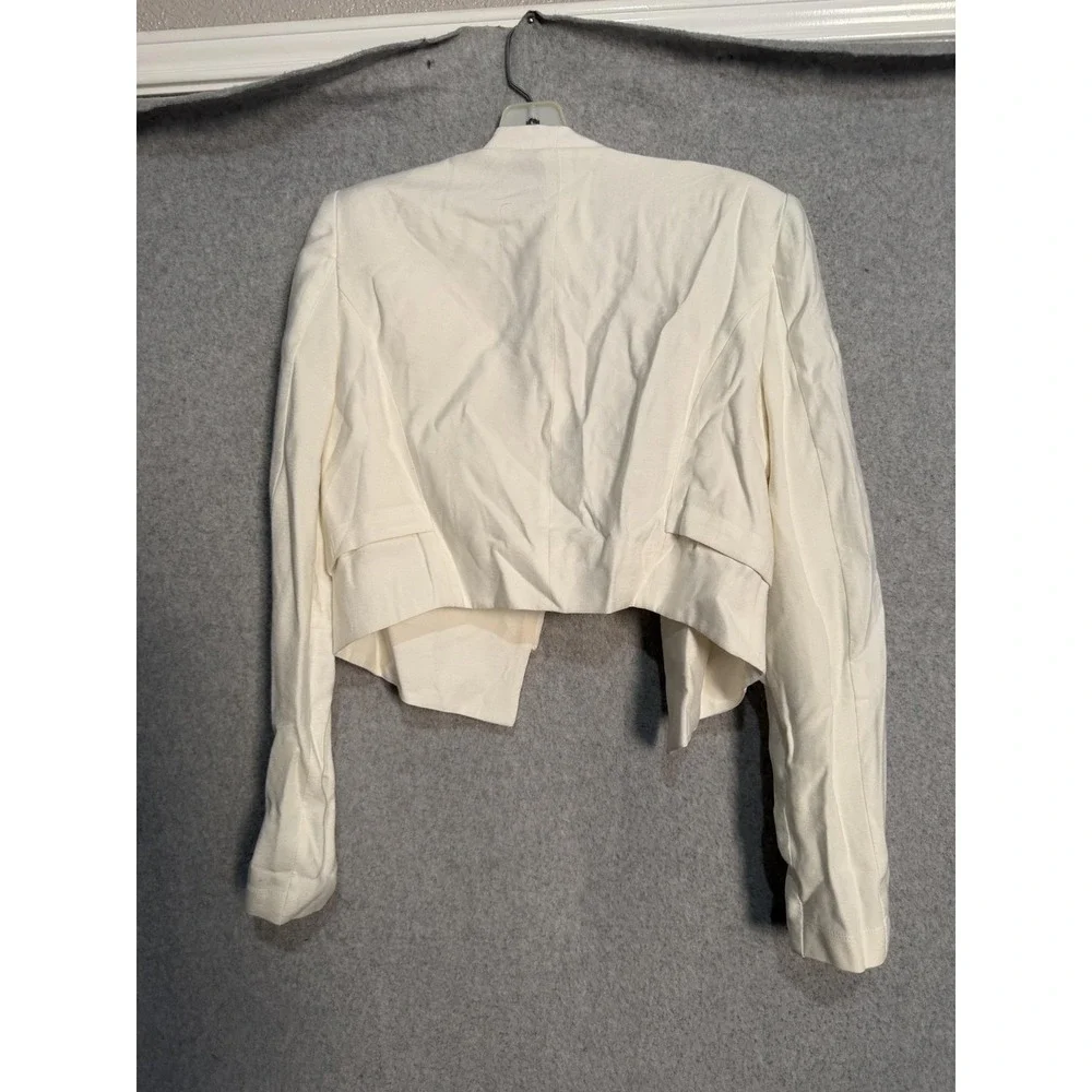 BCBGMAXAZRIA Blazer Womens M White Cropped Open Front Lined Jacket Career